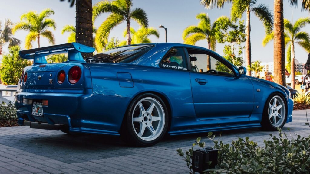 Rear Quarter Image of a Blue Nissan R34